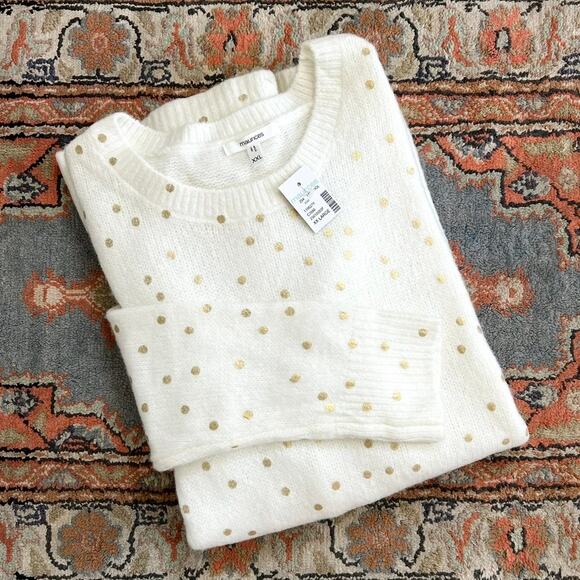 Maurices Gold Metallic Polka Dot Crewneck Knit Sweater NWT - Picture 1 of 10